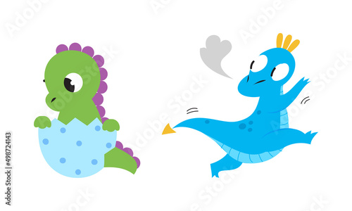 Lovely baby dragons set. Cute funny little fairytale creatures cartoon vector illustration