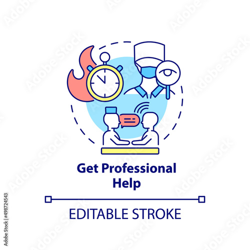 Get professional help concept icon. Medical service. Self help with PTSD abstract idea thin line illustration. Isolated outline drawing. Editable stroke. Arial, Myriad Pro-Bold fonts used