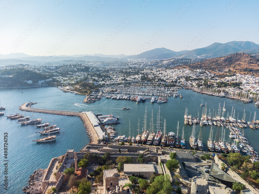 Awesome aerial view of Bodrum Marina and Bodrum Castle, Turkey