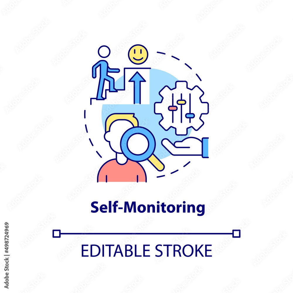 Self monitoring concept icon. Control your condition. PTSD coping strategy abstract idea thin line illustration. Isolated outline drawing. Editable stroke. Arial, Myriad Pro-Bold fonts used Self monitoring concept icon. Control your condition. PTSD coping strategy abstract idea thin line illustration. Isolated outline drawing. Editable stroke. Arial, Myriad Pro-Bold fonts used
