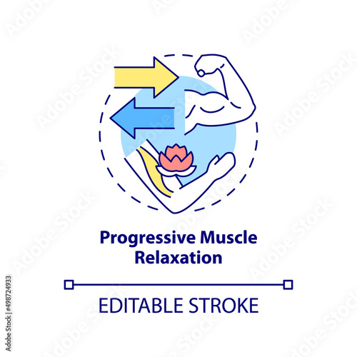 Progressive muscle relaxation concept icon. Body therapy. PTSD coping strategy abstract idea thin line illustration. Isolated outline drawing. Editable stroke. Arial, Myriad Pro-Bold fonts used
