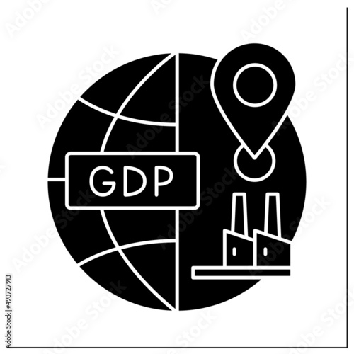 Domestic production glyph icon. Gross domestic product. GPD. Goods and services made in country. Deglobalisation concept. Filled flat sign. Isolated silhouette vector illustration