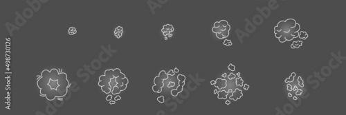 Top view sprite explosion editable stroke set. Vector stock illustration isolated on black chalkboard background for animation comic move graphic design. 