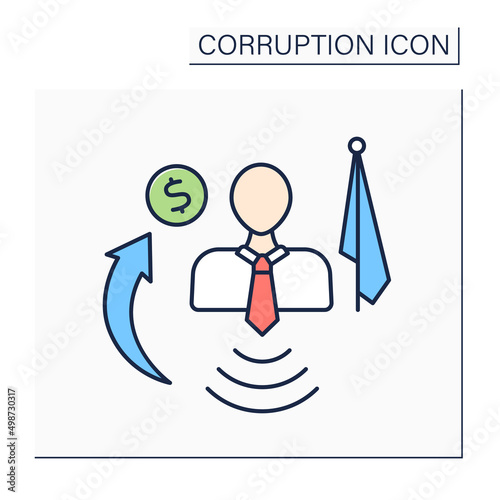 Graft color icon. Political corruption. Unscrupulous use of politician authority for personal gain.Power abuse. Corruption concept. Isolated vector illustration 