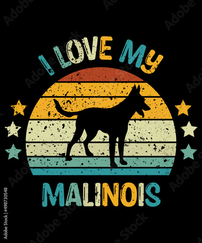Malinois Retro Vintage Sunset T-shirt Design template, Malinois on Board, Car Window Sticker, POD, cover, Isolated white background, White Dog Silhouette Gift for Malinois Lover
