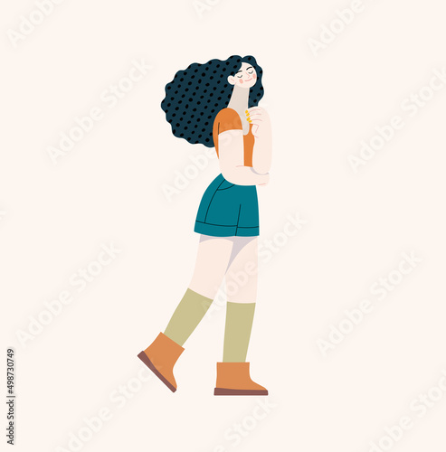 People portrait - Women -Modern flat vector concept illustration of a standing young woman, user avatar, full-length portrait. Creative illustartion, feminism protest, girl power, ethnicity diversity