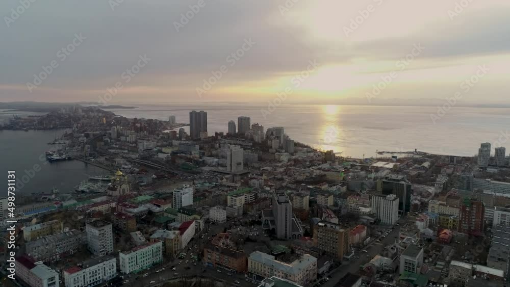 Flying a drone over the city and bridges Flying a drone over the city and bridges