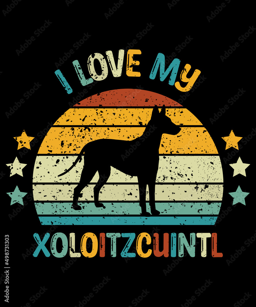 Xoloitzcuintle Retro Vintage Sunset T-shirt Design template, Xoloitzcuintle on Board, Car Window Sticker, POD, cover, Isolated white background, White Dog Silhouette Gift for Xoloitzcuintle Lover