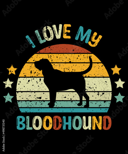 Bloodhound Retro Vintage Sunset T-shirt Design template, Bloodhound on Board, Car Window Sticker, POD, cover, Isolated white background, White Dog Silhouette Gift for Bloodhound Lover