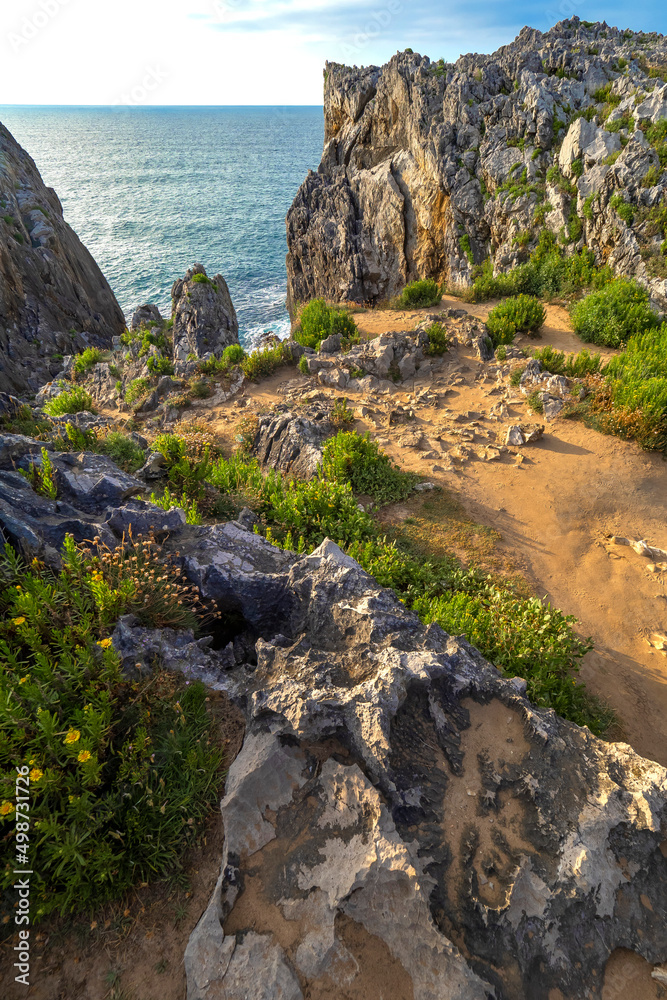 Rocky Coast, Pría Cliffs, Karst Formation, Bufones de Pría, Protrected Landscape of the Oriental Coast of Asturias, Llanes de Pría, Asturias, Spain, Europe