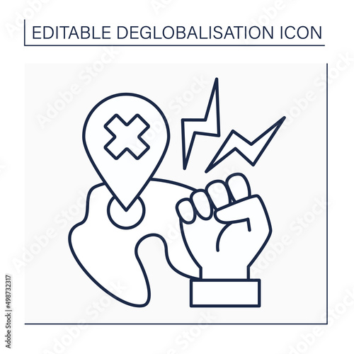 Anti globalism line icon.Aggressive behaviors against global processes. Deglobalisation concept. Isolated vector illustration. Editable stroke