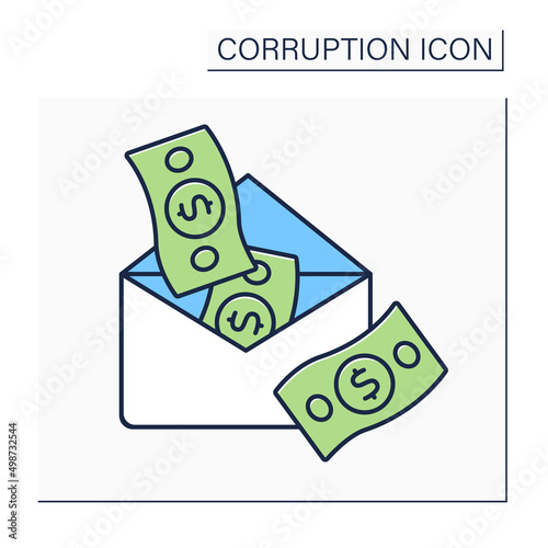 Money envelope color icon. Getting bribe in envelope. Illegal corrupt actions. Corruption concept. Isolated vector illustration 