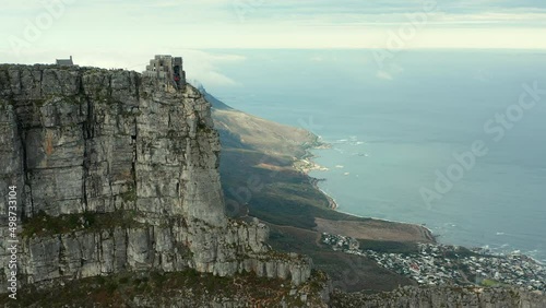Scenic Views From Cable Station In Table Mountain, Cape Town, South Africa. Aerial Tilt-up