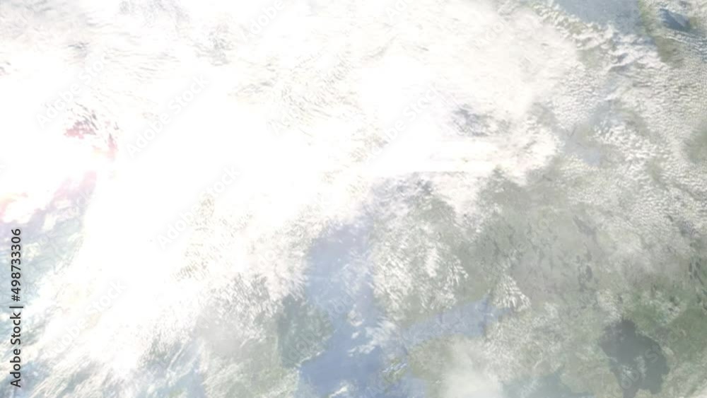 Earth zoom in from outer space to city. Zooming on Umea, Sweden. The animation continues by zoom out through clouds and atmosphere into space. Images from NASA