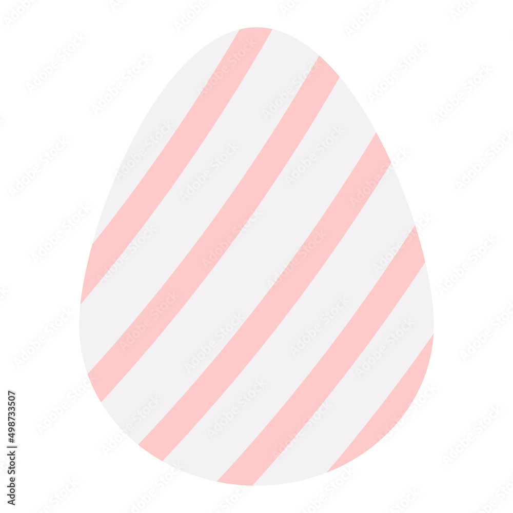 Easter Egg. Chicken egg is white. Ornament on the egg in the form of red stripes. Color vector illustration. Isolated background. Flat style. Festive print. Idea for web design, invitations, postcard