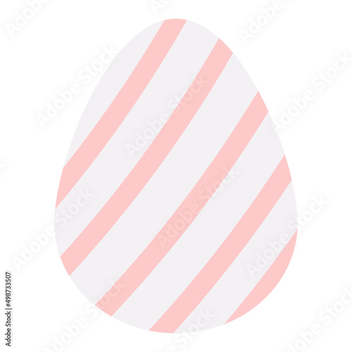 Easter Egg. Chicken egg is white. Ornament on the egg in the form of red stripes. Color vector illustration. Isolated background. Flat style. Festive print. Idea for web design  invitations  postcard