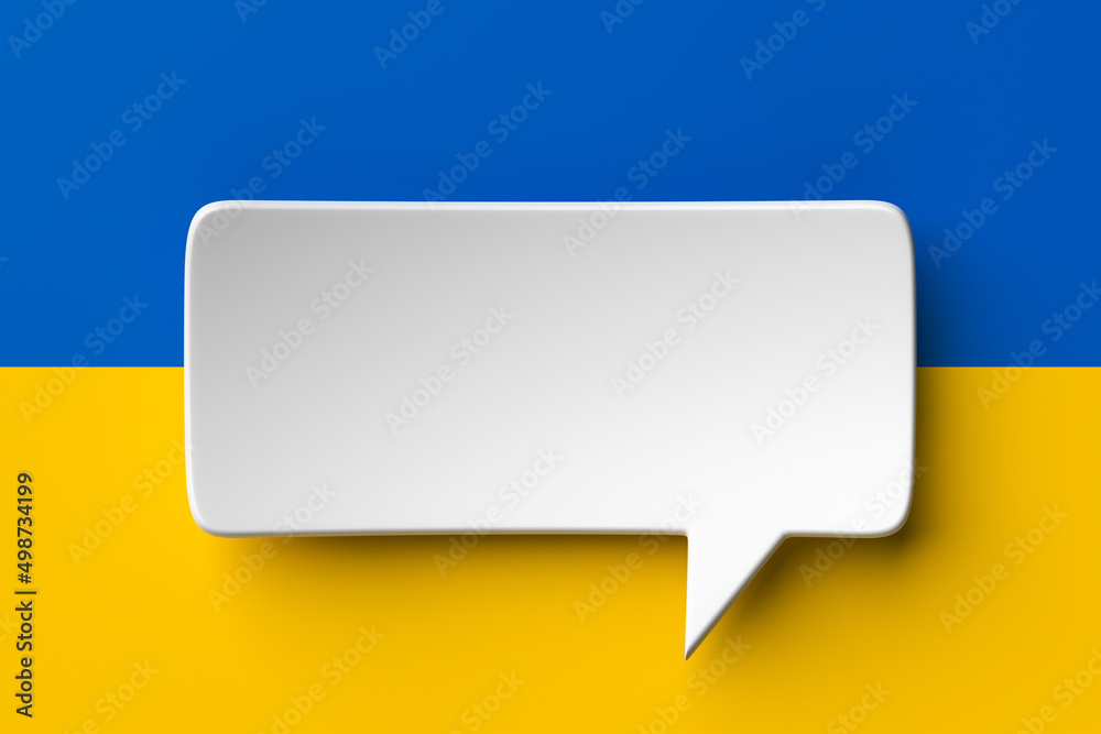 Social media notification icon, white bubble speech on the background of the flag of Ukraine. 3D rendering Social media notification icon, white bubble speech on the background of the flag of Ukraine. 3D rendering