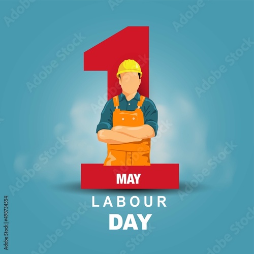 labour dayHappy Labour day. Worker with blue background illustration for poster, banner, business, backdrop. vector illustration design photo