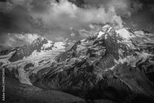 Black and white panorama of the glaciers at the foots of the Palla Bianca peak, Alto Adige - Sudtirol, Italy. The Palla Bianca is the second highest mountain in the Alto Adige region photo