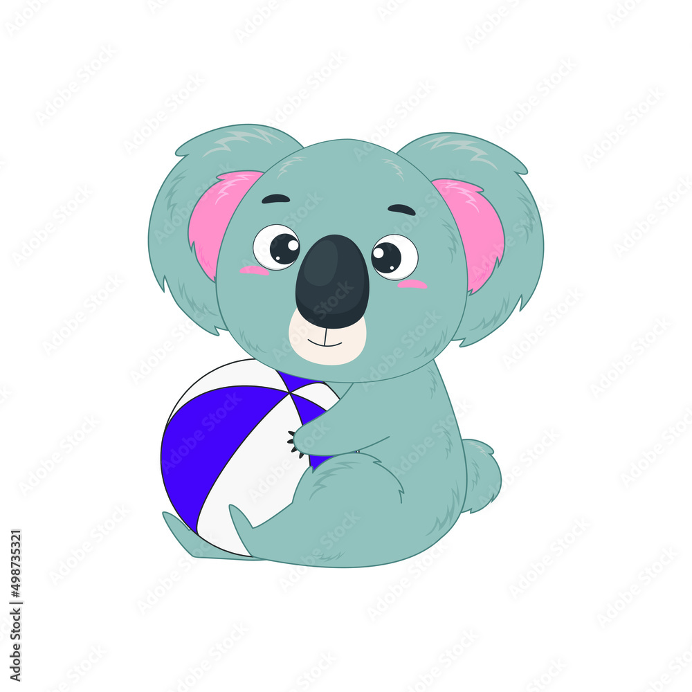 Cute cartoon koala holding a beach ball. Koala on a white background. Vector Illustration for design and print Cute cartoon koala holding a beach ball. Koala on a white background. Vector Illustration for design and print