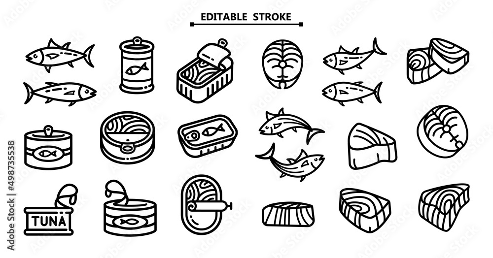 Tuna outline icons set Tuna outline icons set