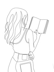 Fototapete Eine Linie A beautiful woman reading a book is drawn in one line art style. Printable art.  © Sadam