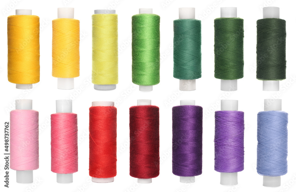 Set with spools of multicolor on white background Set with spools of multicolor on white background