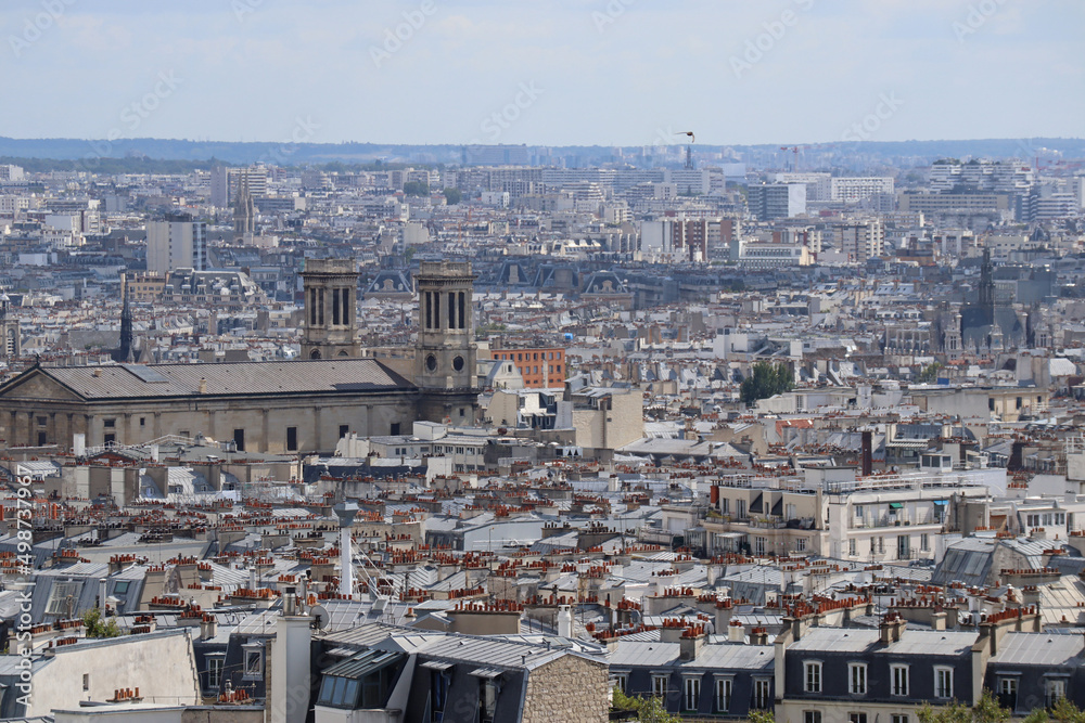 View of the rooftops of Paris from Montmartre hill in the north of the city