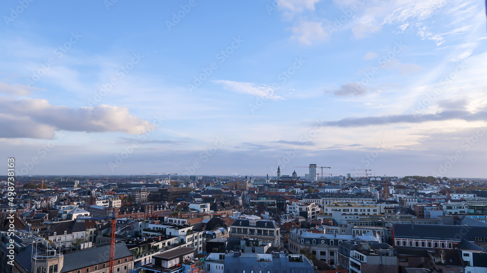 Cityscape of Gent during sunset with clouds