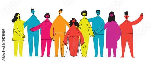 Flat illustration of a group containing inclusive and diversified people all together without any difference.