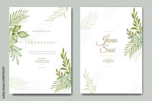 Greenery leaves wedding invitation card set