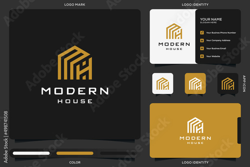 Modern home or initials M and H logo design