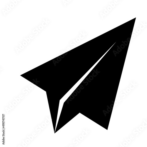 紙を折って作った飛行機の白黒イラスト。メールの送信アイコン。送る、飛ばすを表す記号。