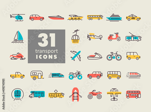 Transportation vector flat icon set isolated