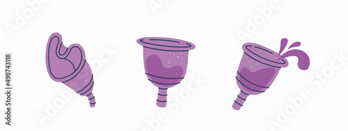 Menstrual cup for feminine hygiene. Isolated vector set.