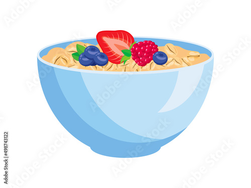 Bowl of oatmeal with berries icon vector. Healthy cereal breakfast with fruits icon vector isolated on a white background. Oat flakes breakfast design element