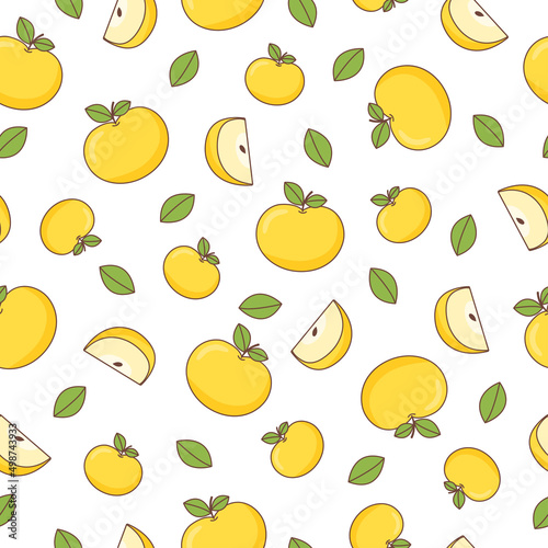 Seamless summer food pattern of yellow apples 