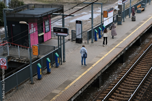 RAILWAY STATION IN MOSCOW. THE KRASNY BALTIETS PLATFORM.INSCRIPTIONS: 