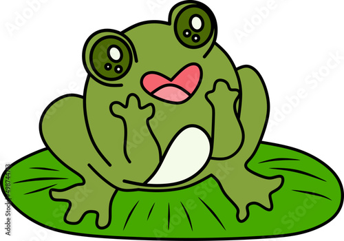 vector drawing of cartoon frog for coloring book.