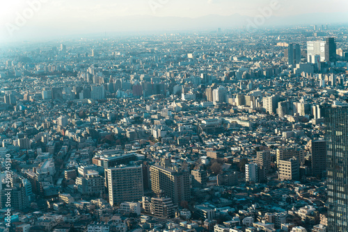 Fototapeta Naklejka Na Ścianę i Meble -  タワーから一望した東京都心の高層マンション群ビル群都市景観