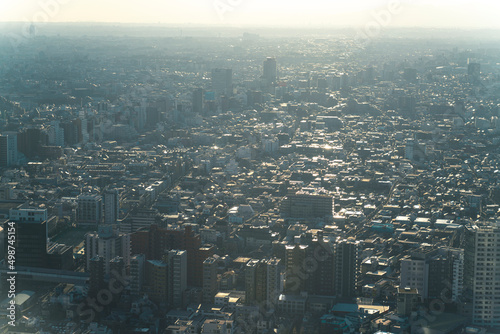 タワーから一望した東京都心の高層マンション群ビル群都市景観