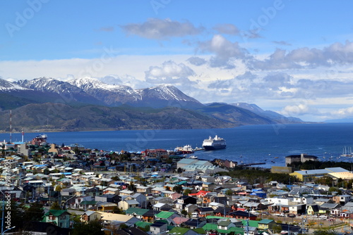 View from the top of hill to Ushuaia town in Patagonia Argentina and channel of Beagle. High quality photo © Anna Patagonia Photo