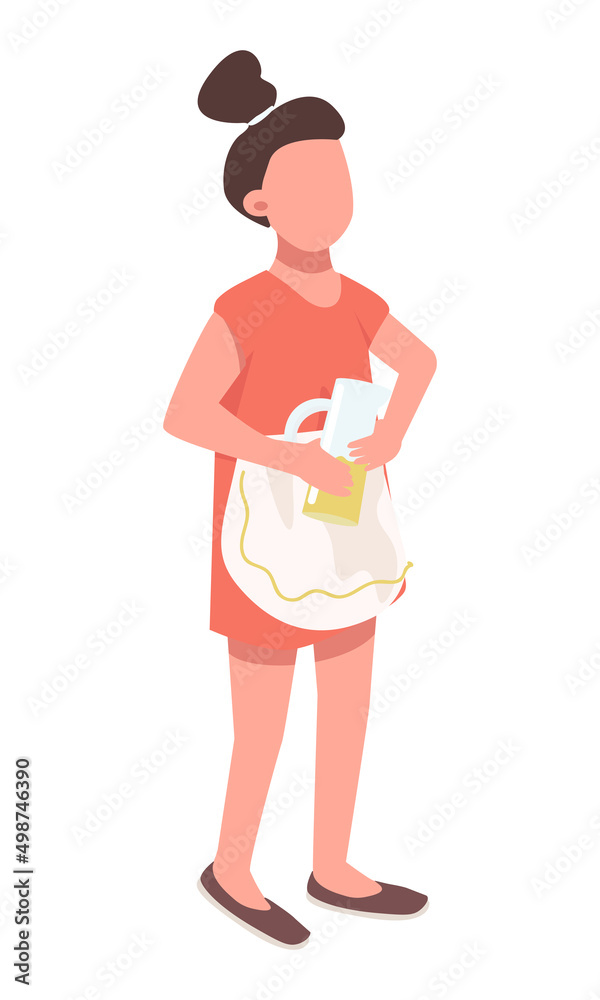Little girl making lemonade for selling semi flat color vector character. Standing figure. Full body person on white. Simple cartoon style illustration for web graphic design and animation