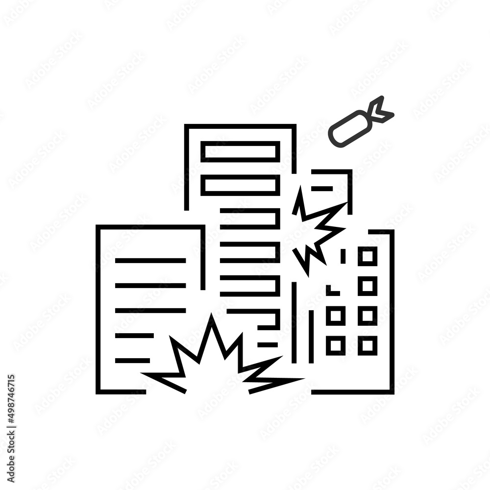 Bombing of houses line icon. Editable stroke Bombing of houses line icon. Editable stroke