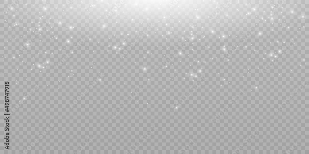 The dust sparks and golden stars shine with special light. Vector sparkles on a transparent background.	