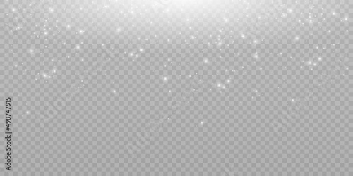 The dust sparks and golden stars shine with special light. Vector sparkles on a transparent background.	