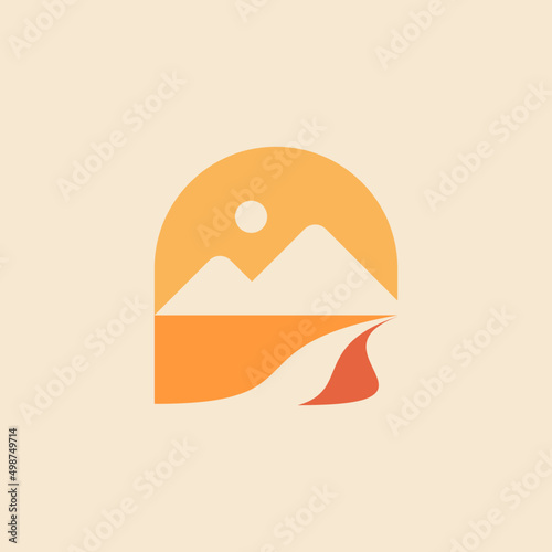 flat Illustration desert lanscape mountain logo vector. Desert silhouette geometric logo