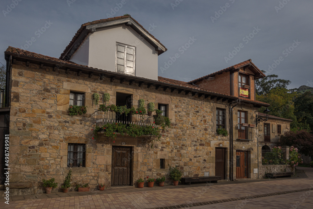 Streets and facades in Liérganes, a town in Cantabria (Spain) located in the region of Trasmiera.