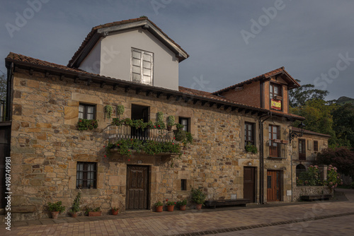 Streets and facades in Liérganes, a town in Cantabria (Spain) located in the region of Trasmiera.