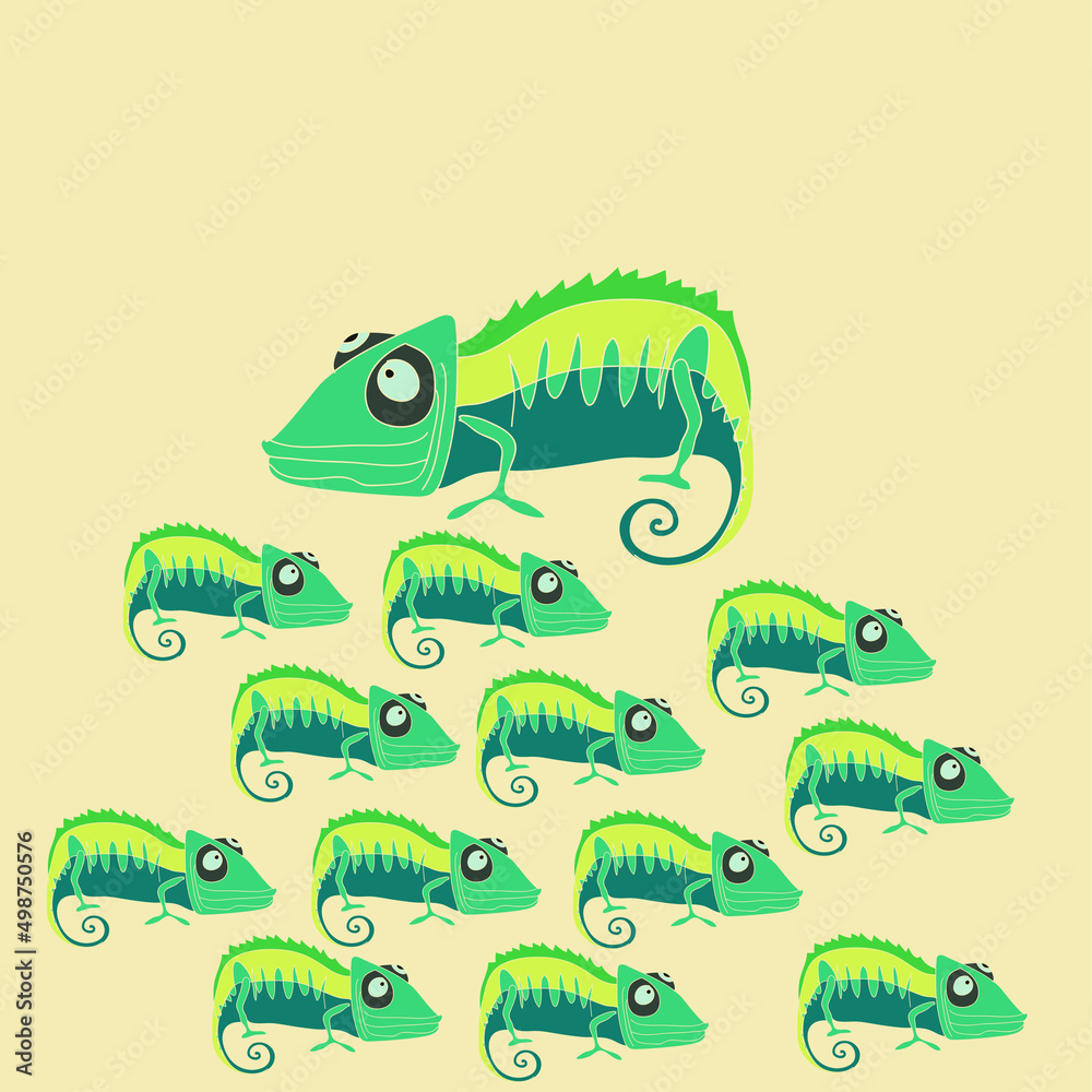 Naklejka premium Stylized colored chameleons. Hand drawn.